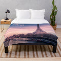 Plush Paris-themed blanket featuring the iconic Eiffel Tower