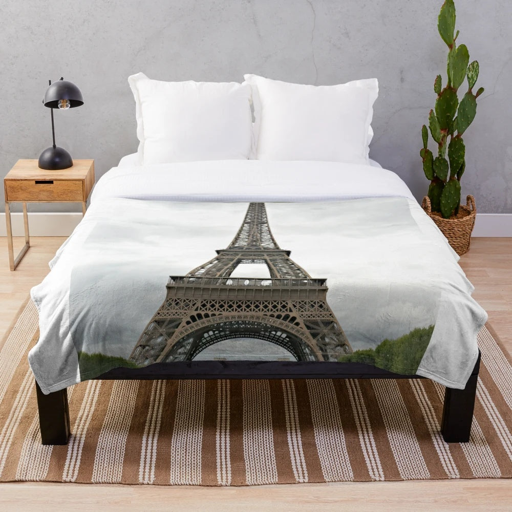 Plush blanket with Eiffel Tower and Paris cityscape design