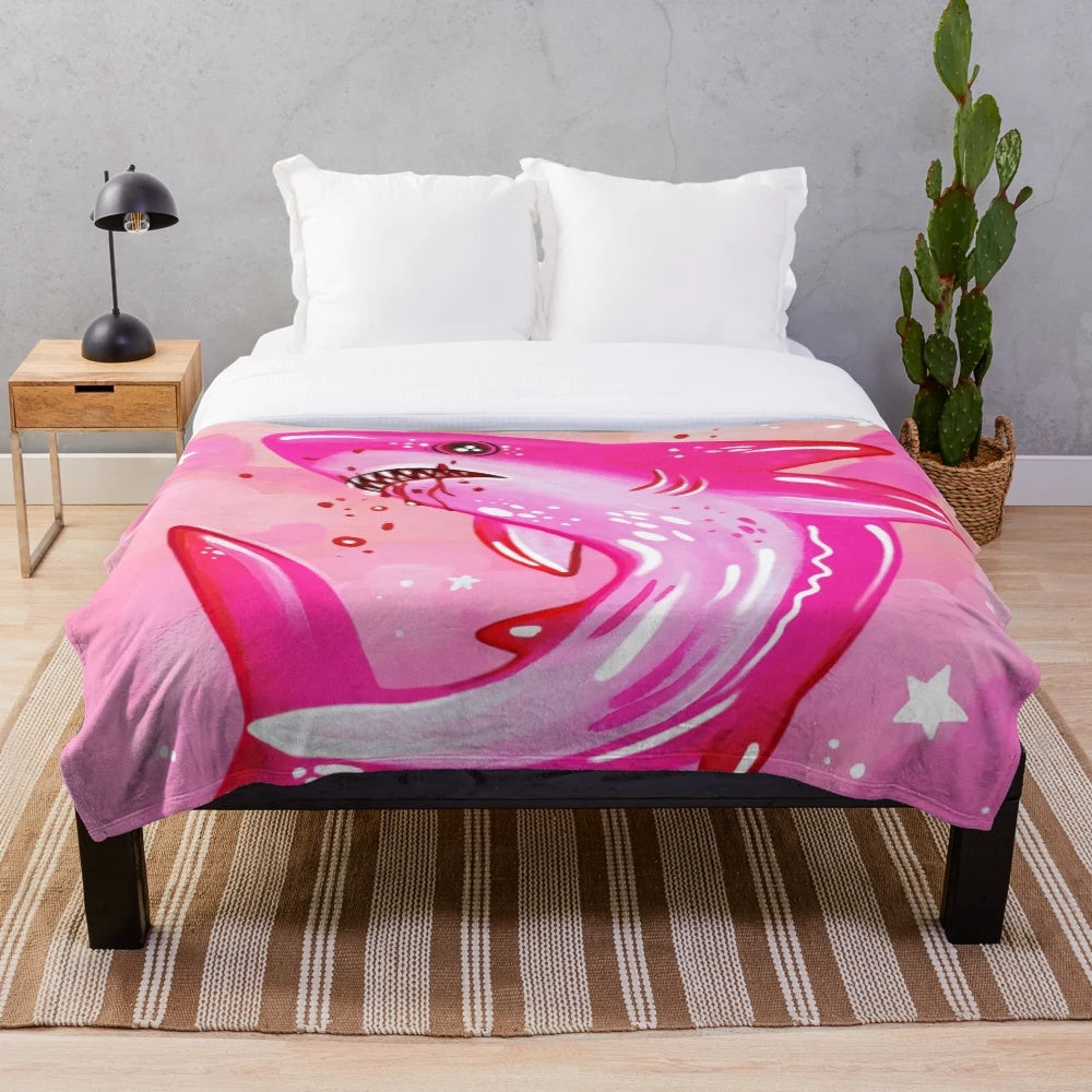 Soft and cuddly pastel pink plush shark blanket