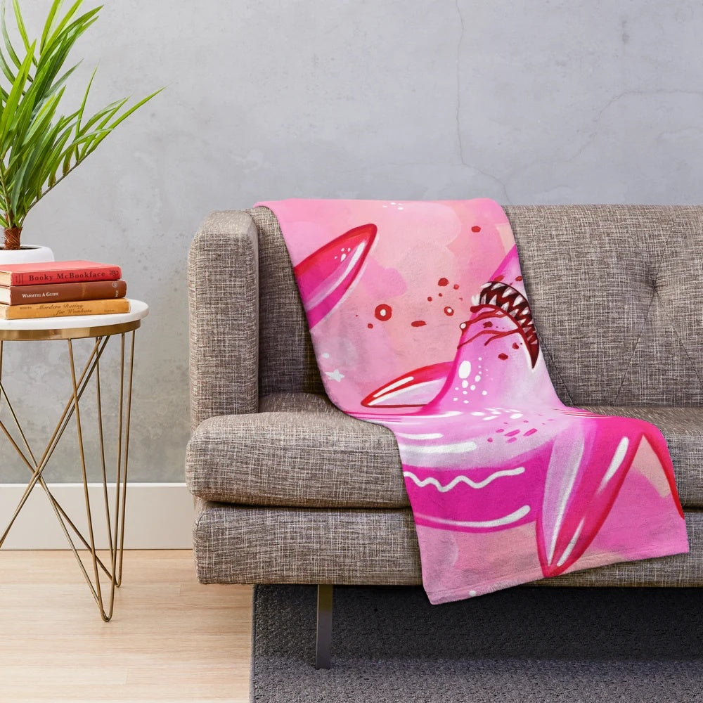 Soft and cuddly pastel pink plush shark blanket