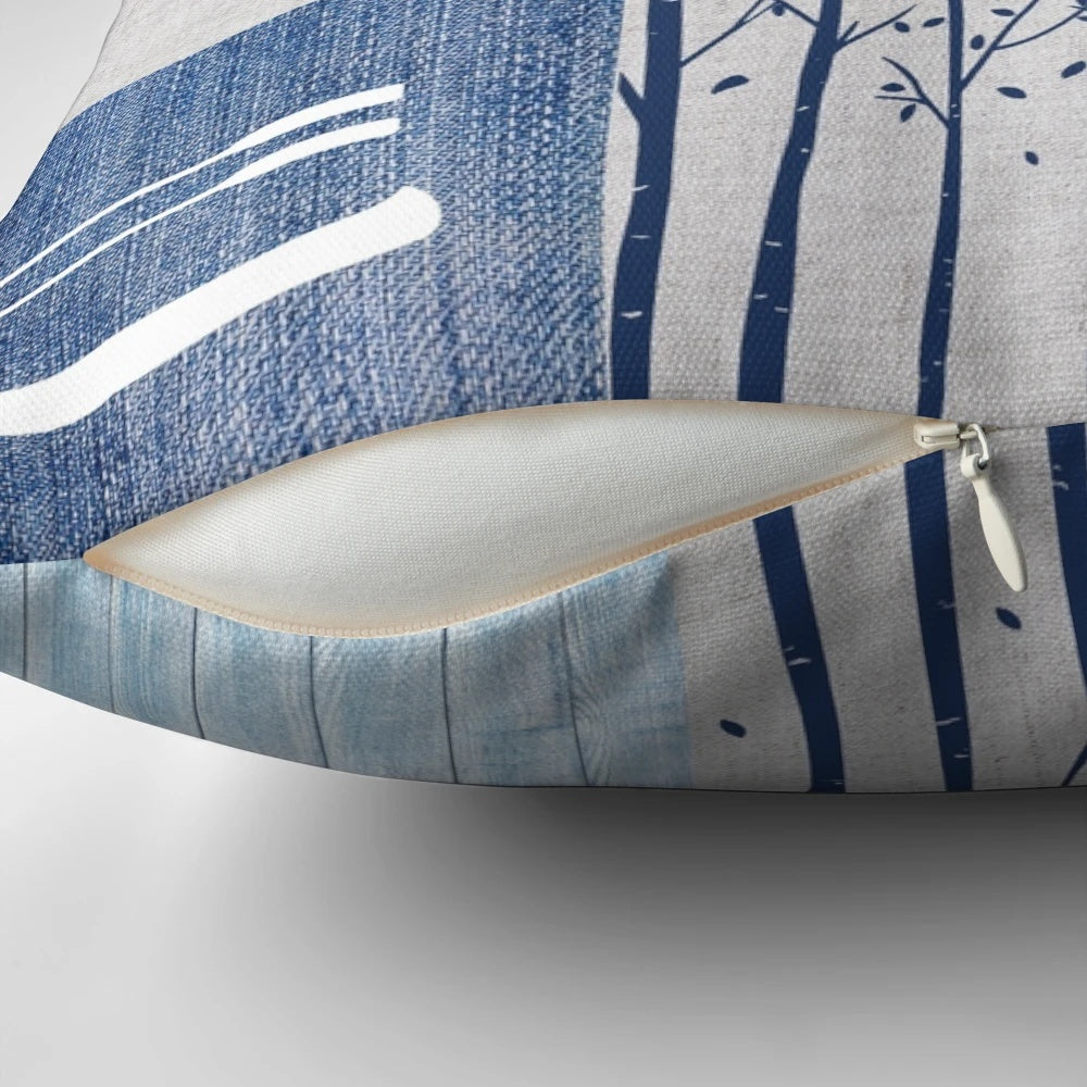 Patchwork pillow with lake, cabin, and water sports design