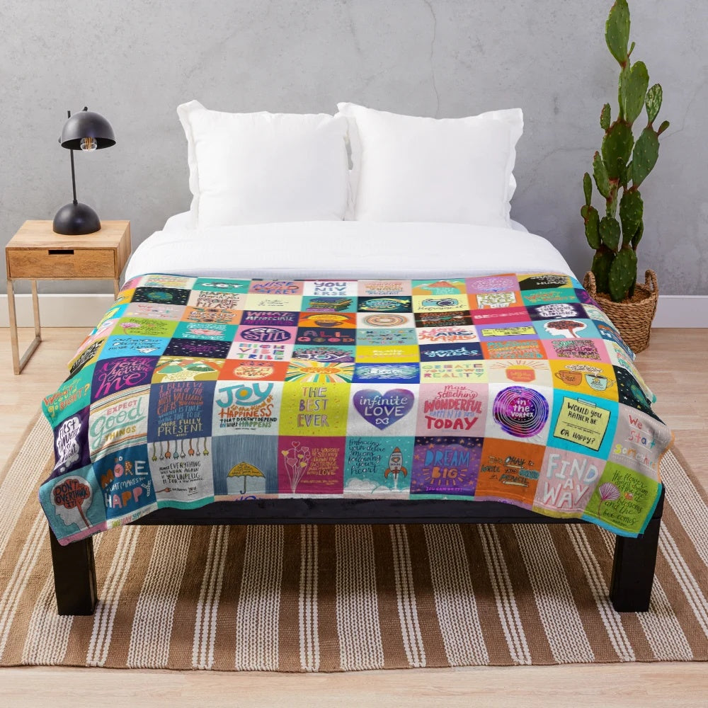 Positivity Patchwork Plush Blanket for Inspiring Interiors