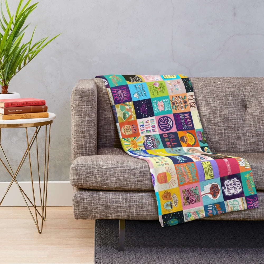 Positivity Patchwork Plush Blanket for Inspiring Interiors