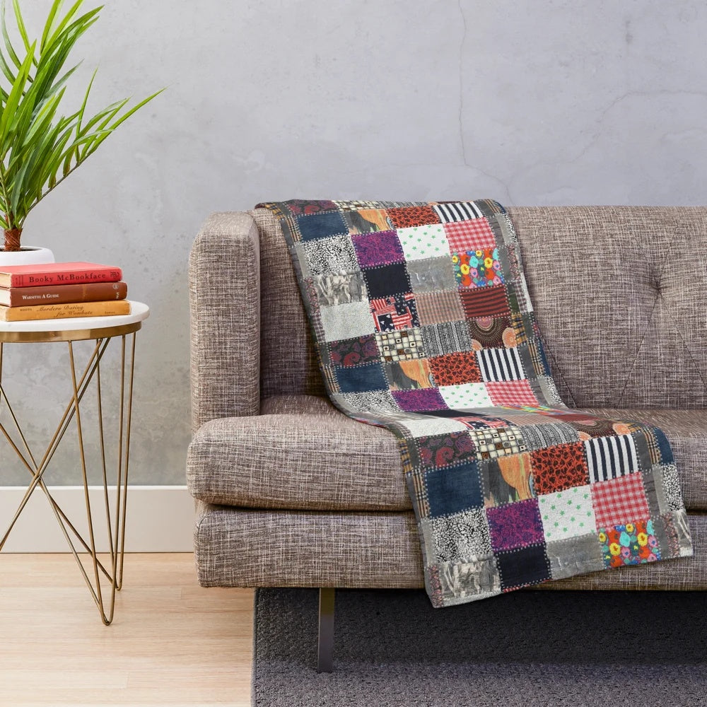 Patchwork plush blanket in multicolor design