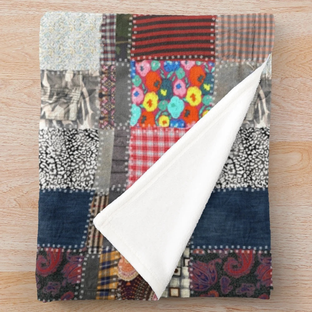 Patchwork plush blanket in multicolor design