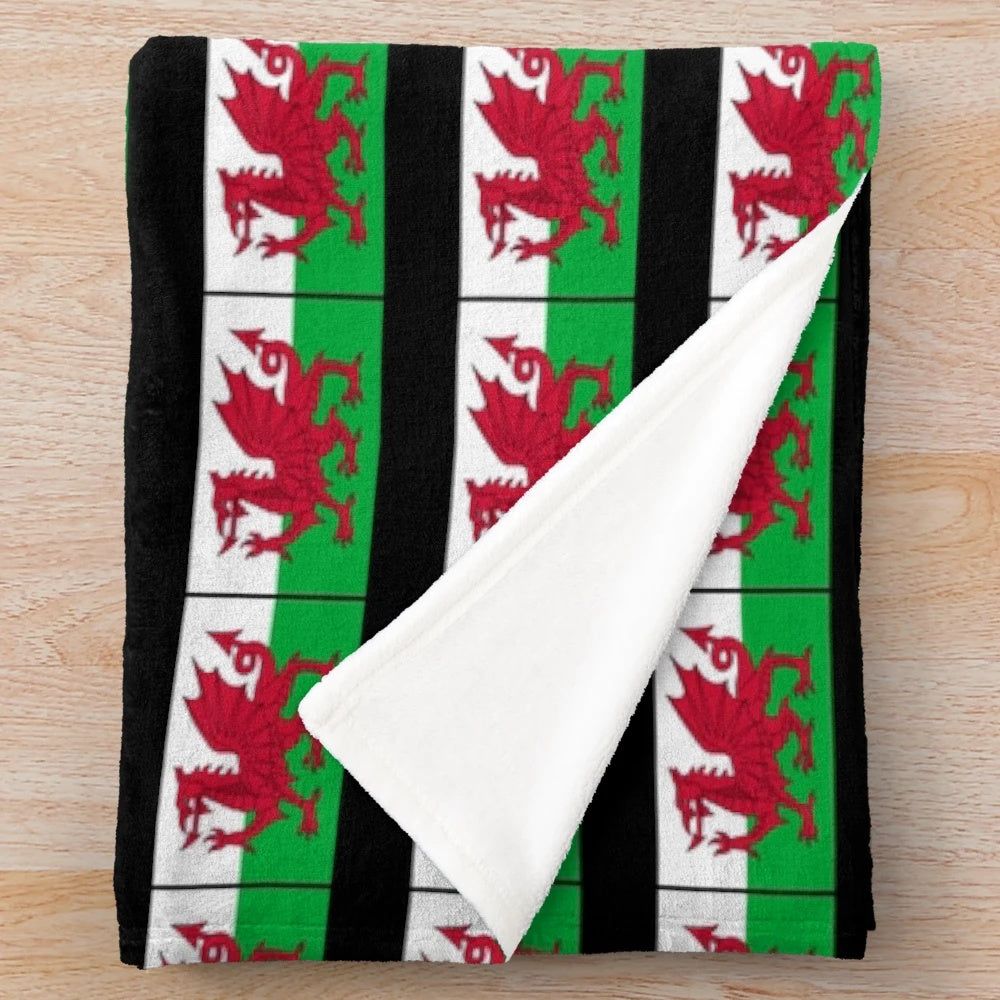 Wales National Flag Plush Blanket with Welsh Dragon and Cymru Design