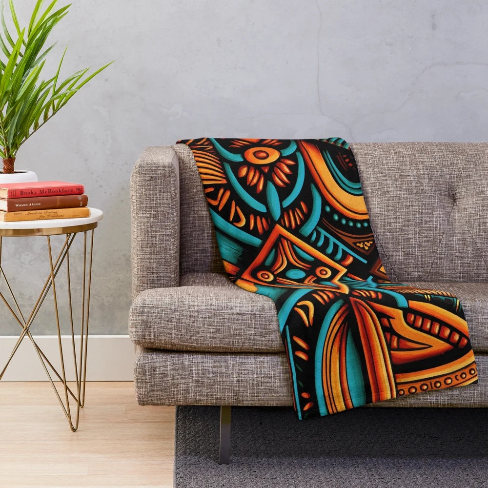 Cozy patterned plush blanket with motifs inspired by African culture