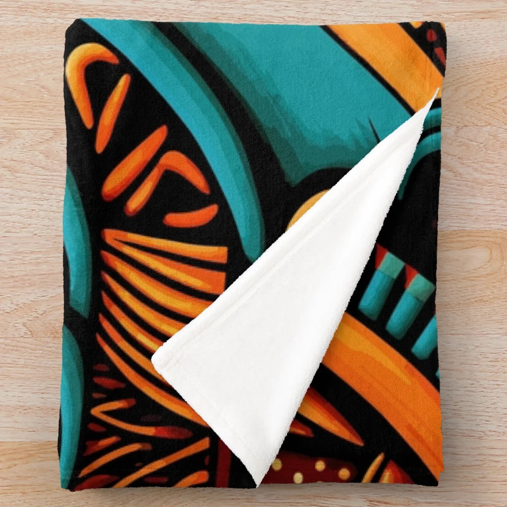 Cozy patterned plush blanket with motifs inspired by African culture