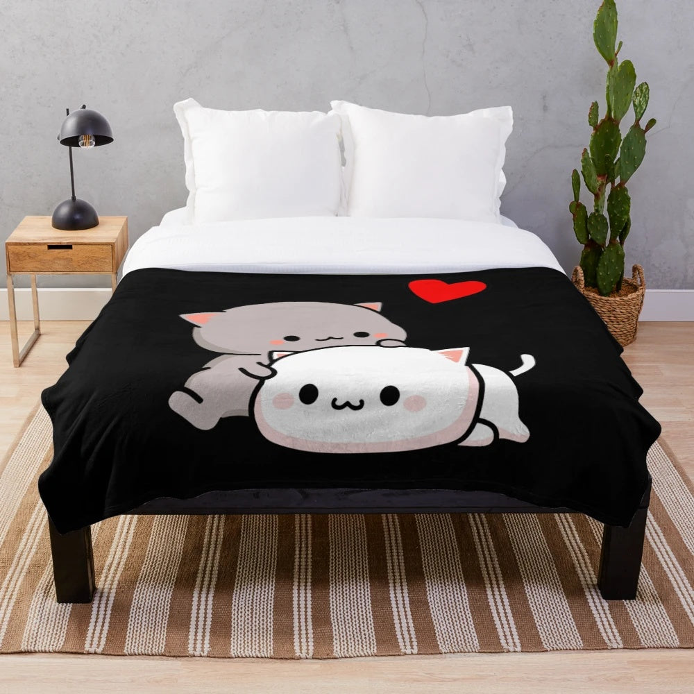 Peach cat and Goma plush blanket for cozy and soft bedroom decor