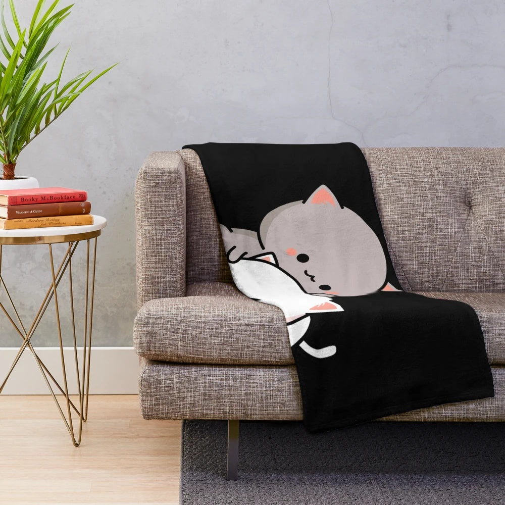 Peach cat and Goma plush blanket for cozy and soft bedroom decor