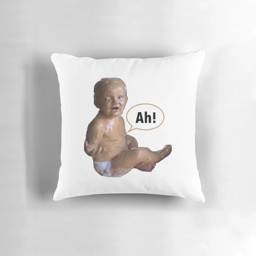 Peanut butter baby pillow with a cute, silly design that's perfect for a nursery or baby's room.