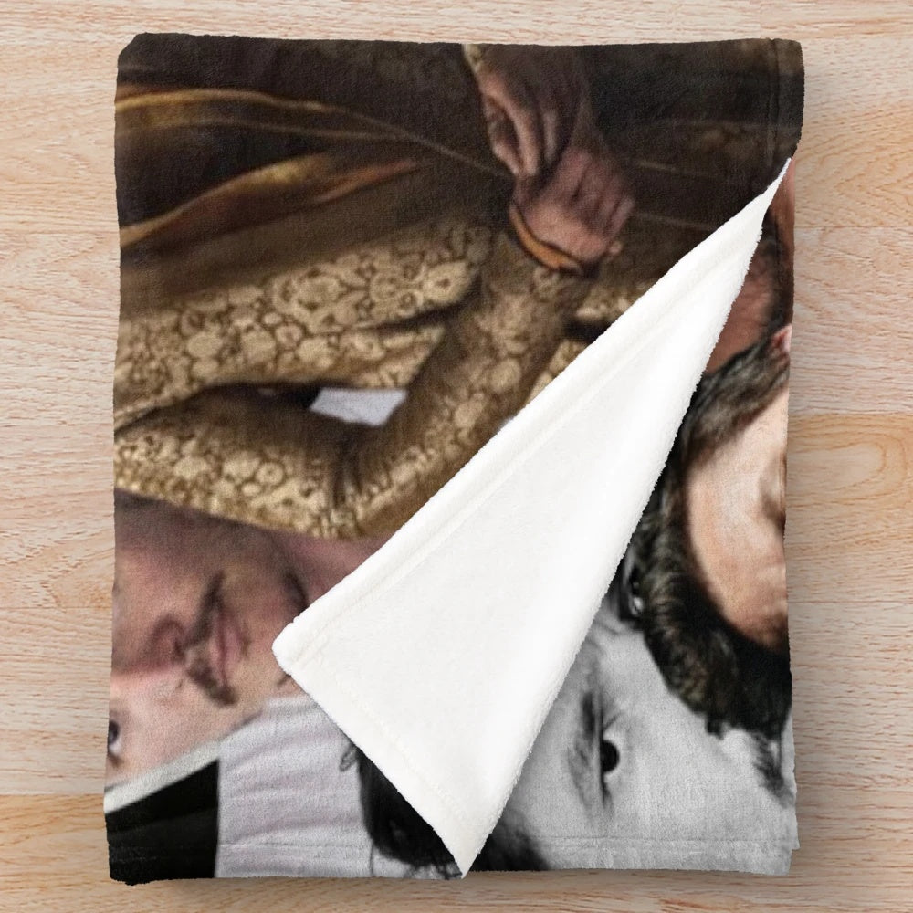 Soft and cozy plush blanket featuring a collage of photos of Pedro Pascal