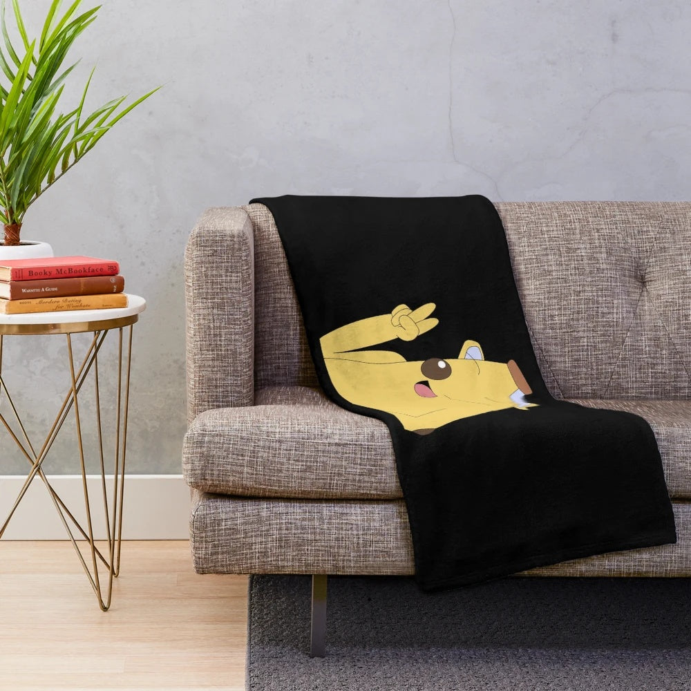 Cozy plush blanket featuring a cartoon banana character