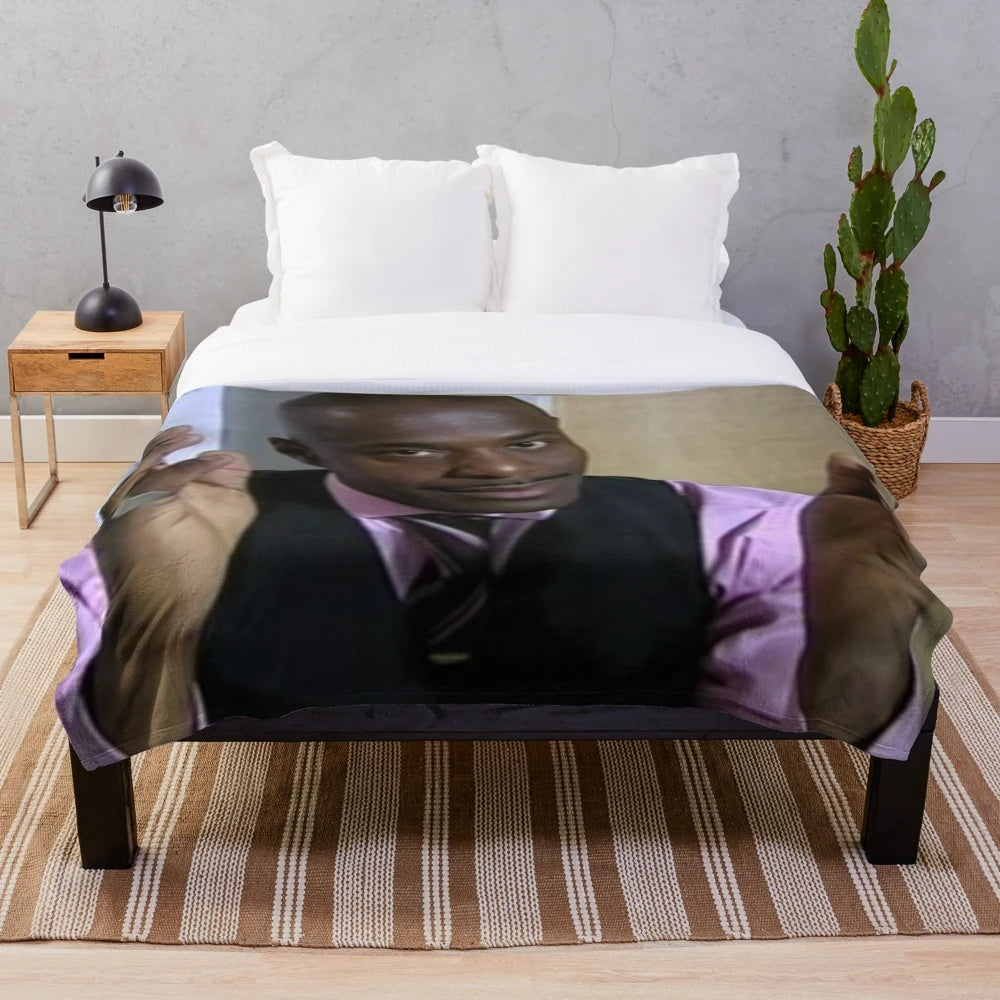 Plush blanket featuring Alan Johnson from the TV comedy Peep Show