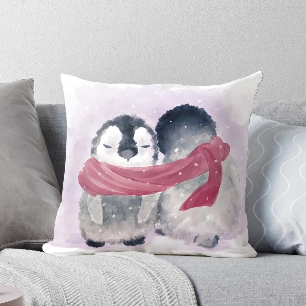 Fluffy penguin-shaped plush pillow for cozy winter cuddles