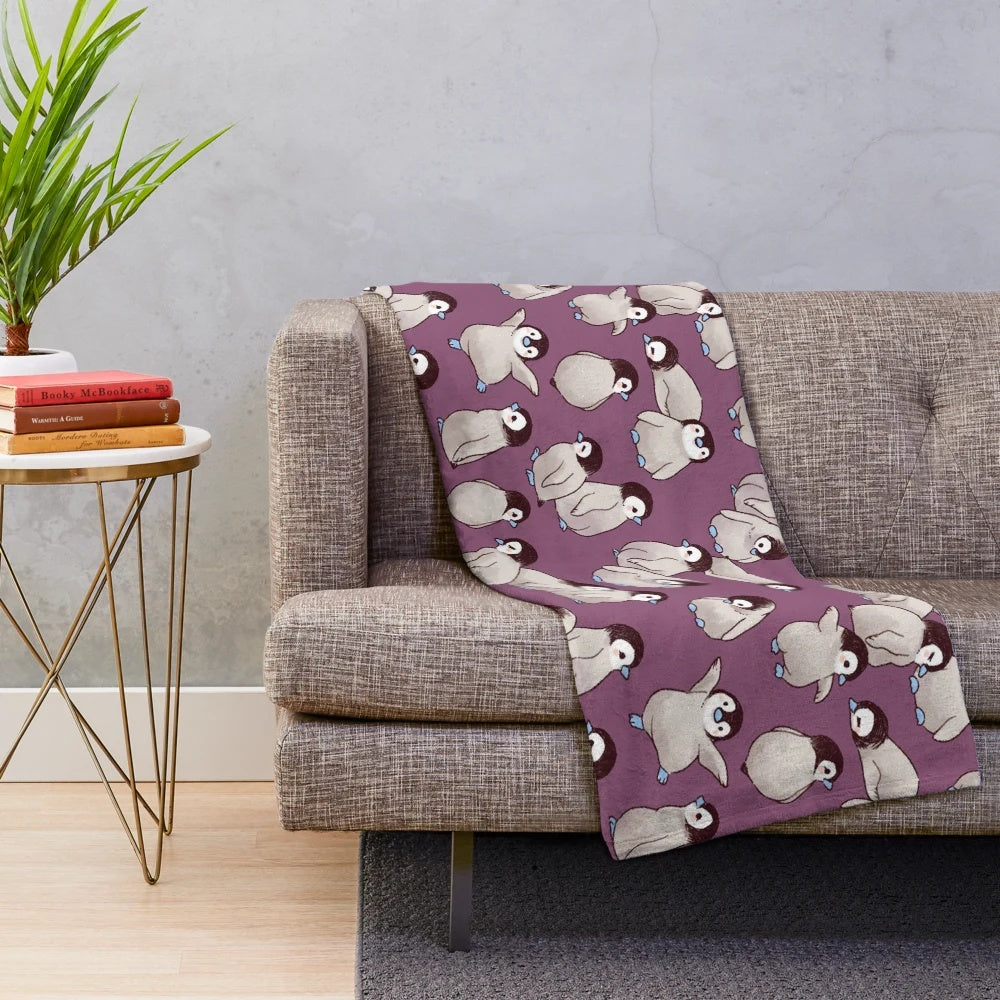 Soft, plush penguin pattern blanket for snuggling