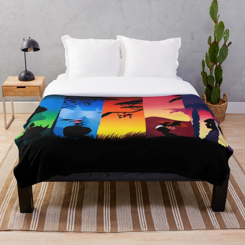 Pentaptych Silhouettes Plush Blanket featuring acrylic artwork by Mallory Georg