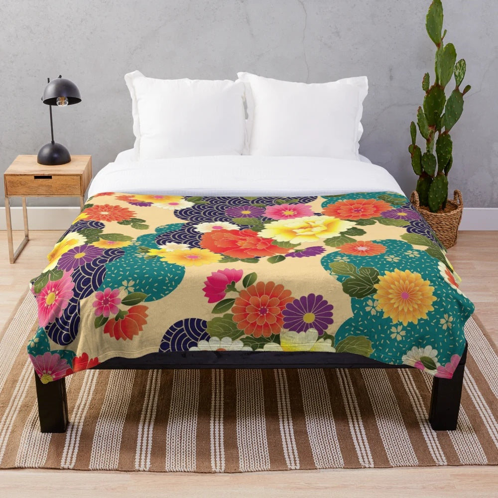 Peony floral pattern plush blanket