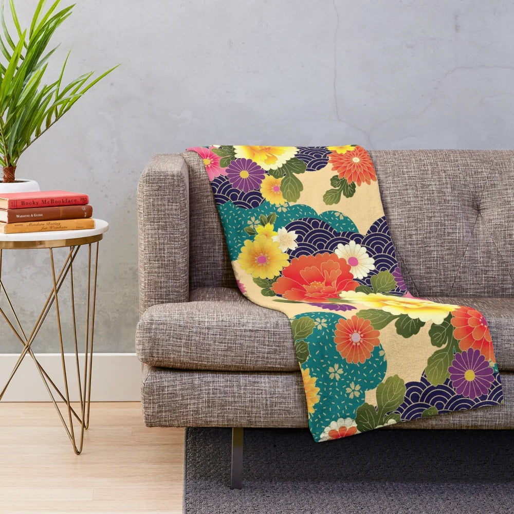 Peony floral pattern plush blanket