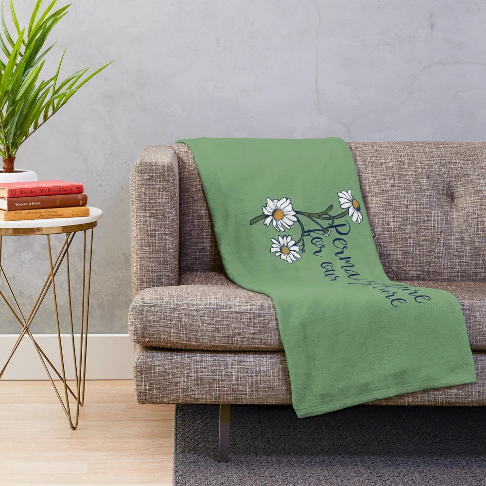 Permaculture-inspired floral plush blanket