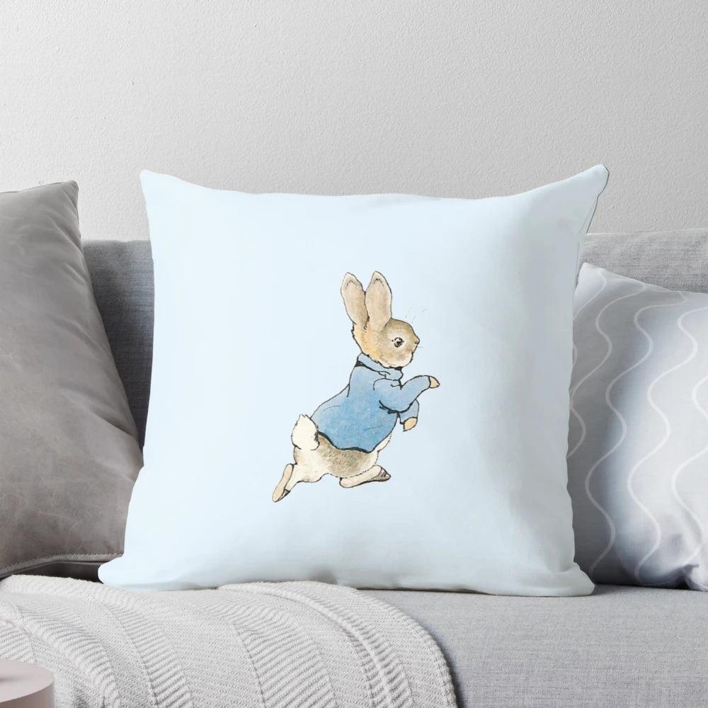Plush Peter Rabbit-themed pillow in neutral colors