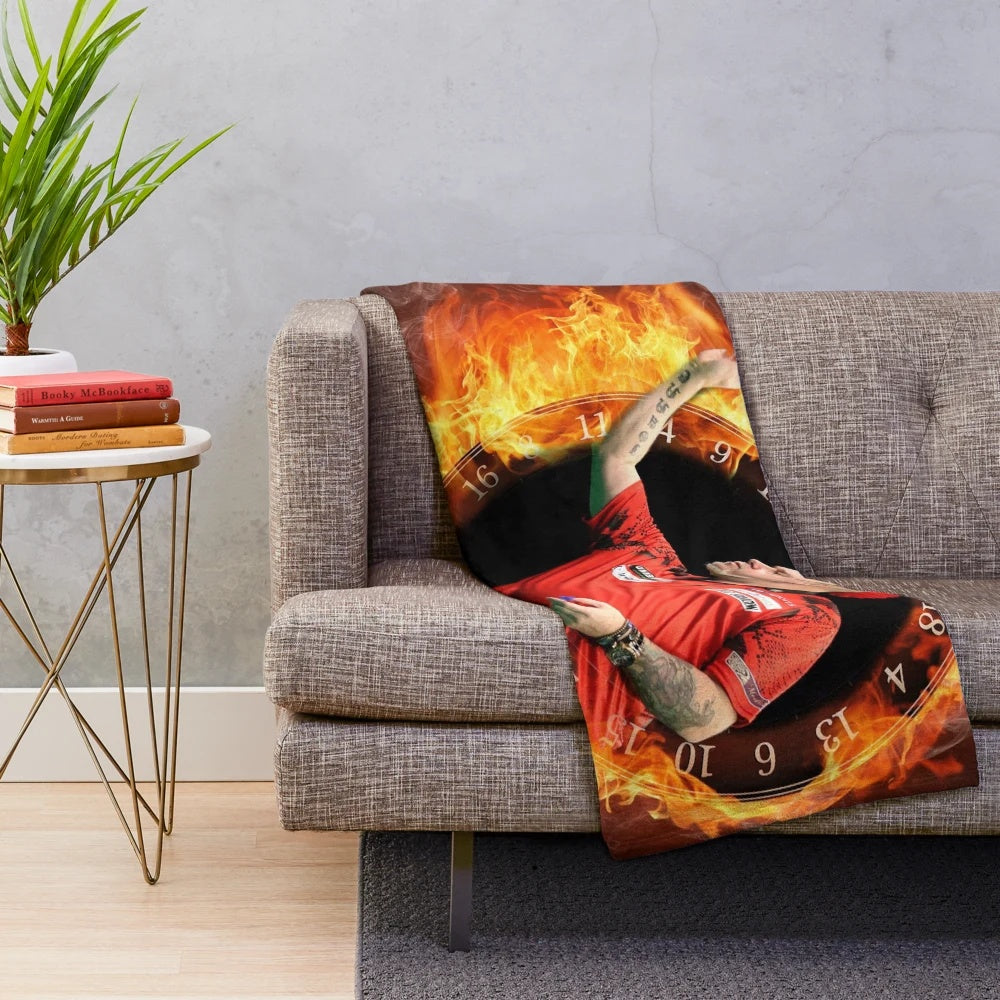 Plush blanket featuring the image of Peter Wright, a famous darts player