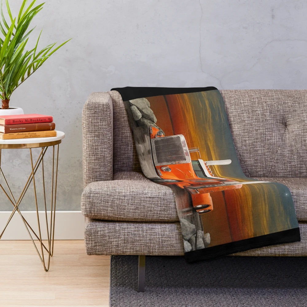 Orange Peterbilt-inspired plush blanket