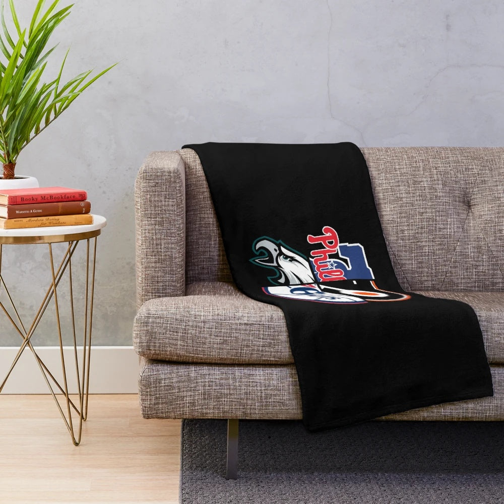 Philadelphia sports-themed plush blanket with quad design