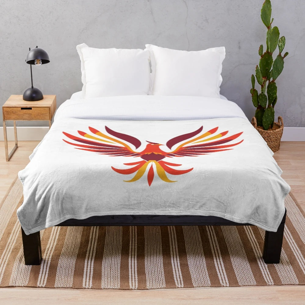 Soft and plush phoenix-themed blanket featuring legendary animals in a boho desert design