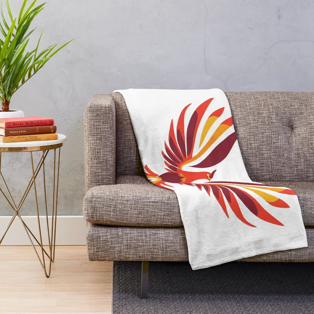 Soft and plush phoenix-themed blanket featuring legendary animals in a boho desert design