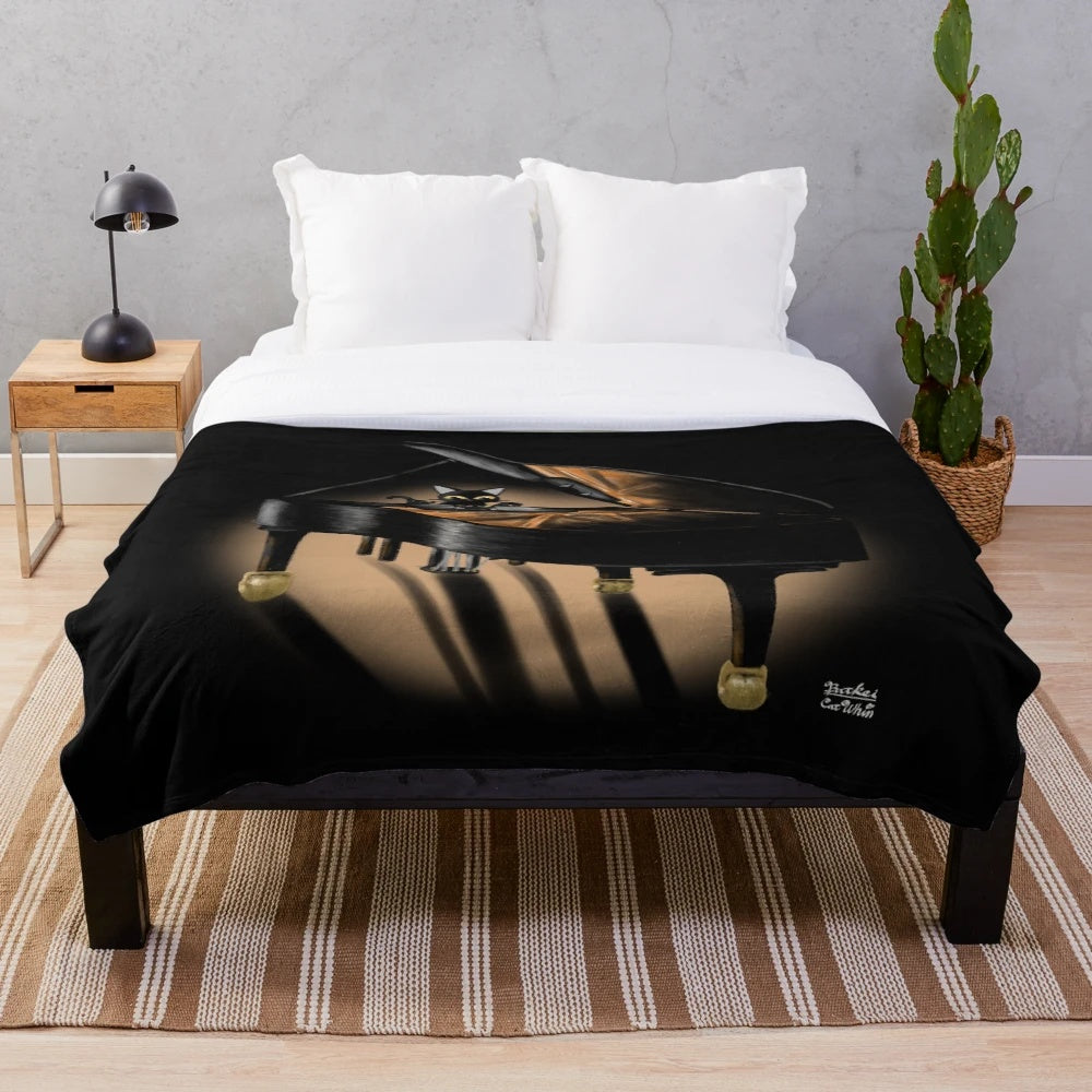 Piano and cat plush blanket