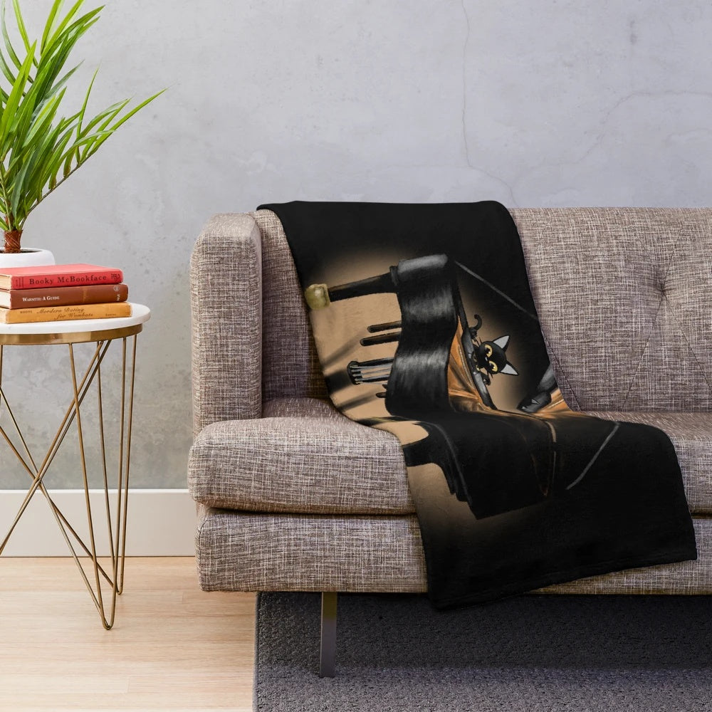 Piano and cat plush blanket