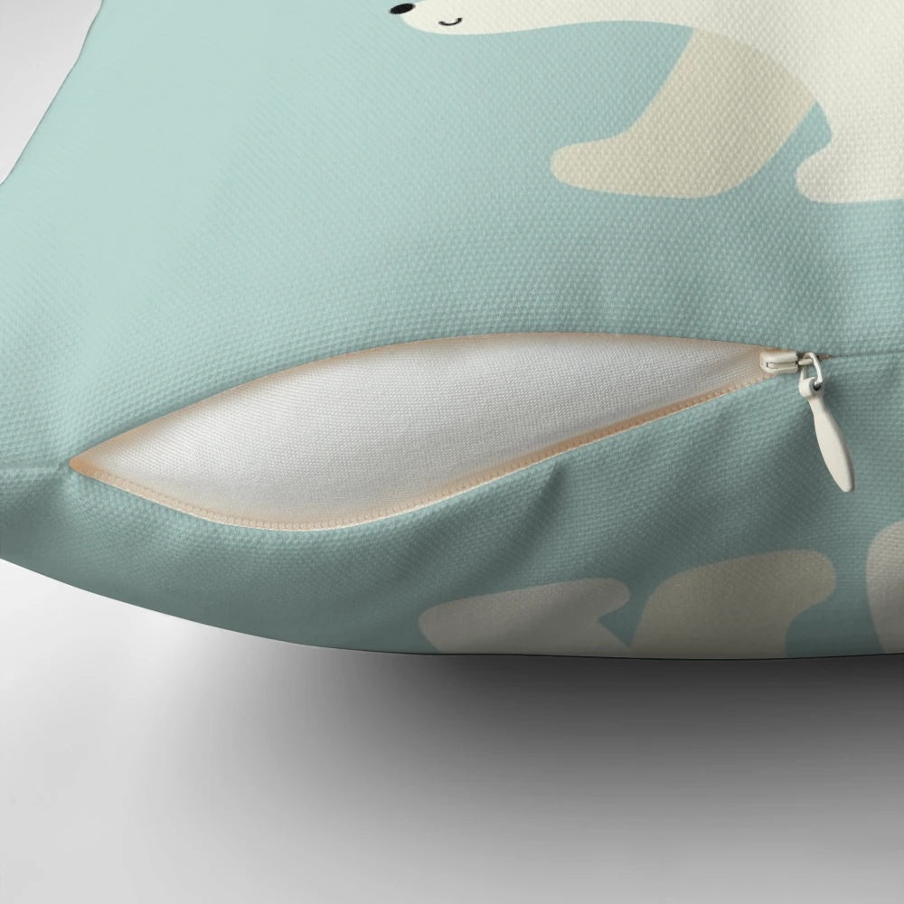 A decorative pillow featuring a whimsical design of various animals gazing at a starry night sky.