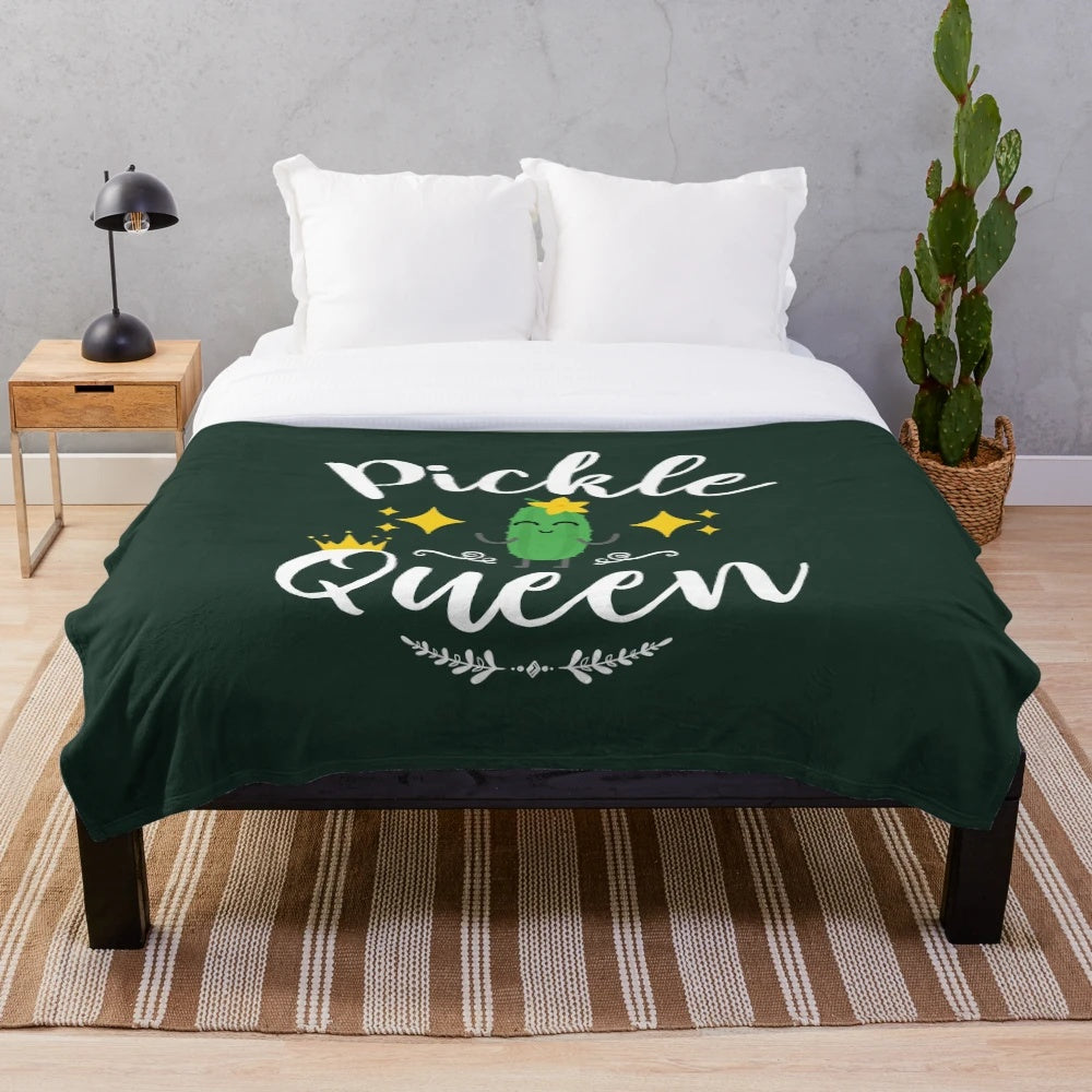 Plush blanket with a pickle design for pickle lovers