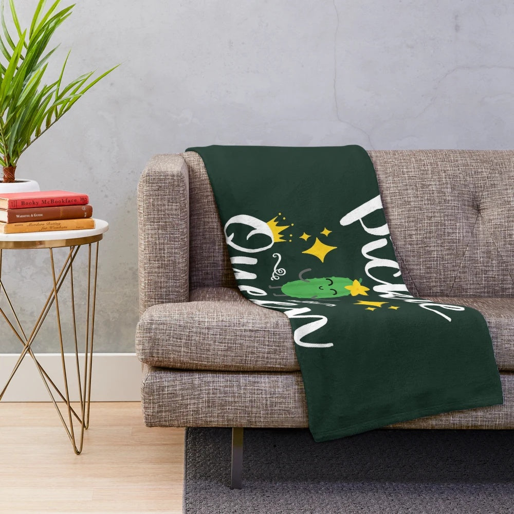 Plush blanket with a pickle design for pickle lovers