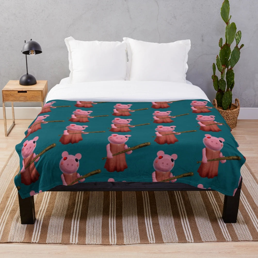 Soft and cuddly piggy-themed plush blanket for Roblox enthusiasts