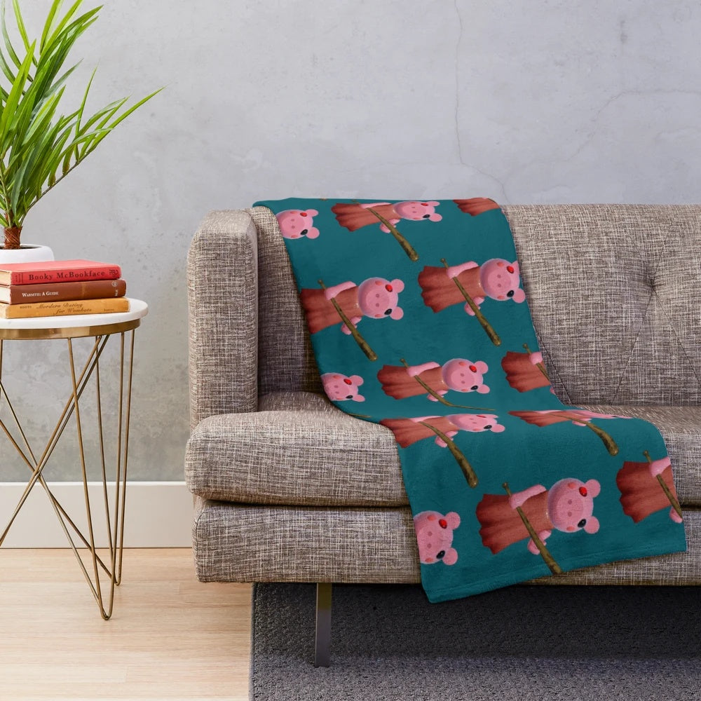 Soft and cuddly piggy-themed plush blanket for Roblox enthusiasts