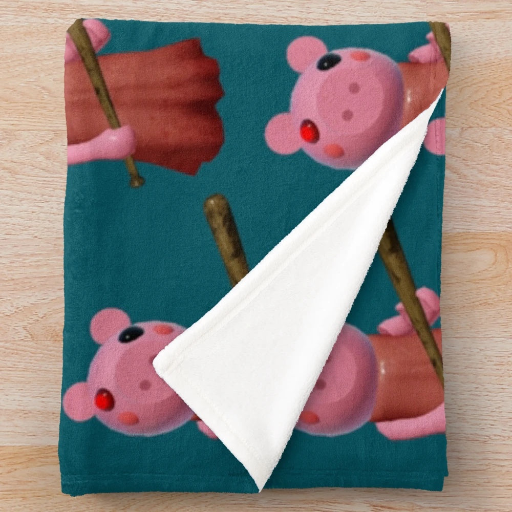 Soft and cuddly piggy-themed plush blanket for Roblox enthusiasts