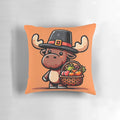 Soft and plush Pilgrim Moose Thanksgiving holiday pillow in a kawaii, harvest-inspired design.