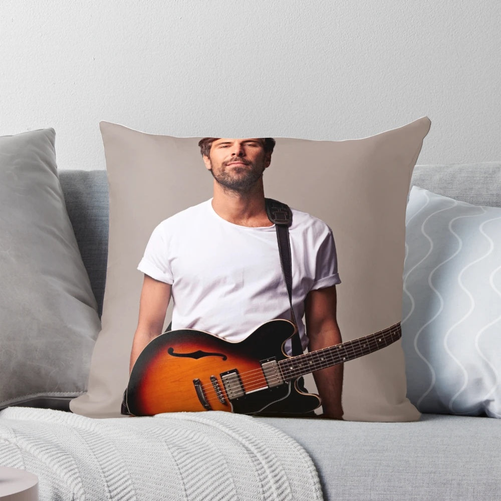 Soft pillow with an image of German pop singer Max Giesinger