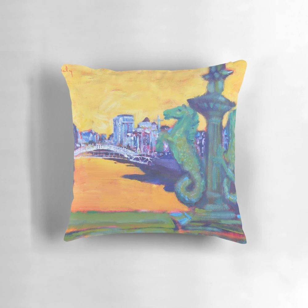 Pillow with a scenic view of the Grattan Bridge over the River Liffey in Dublin, Ireland