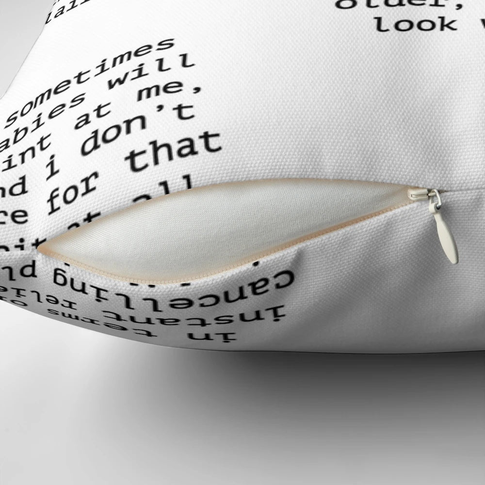 Decorative throw pillow with John Mulaney's most popular quotes