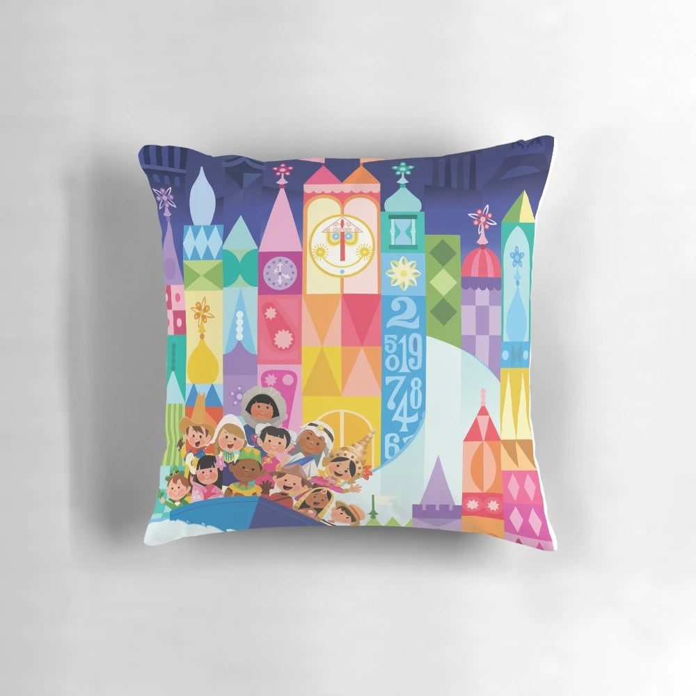 Soft and whimsical pillow featuring a design inspired by a small, fantastical world