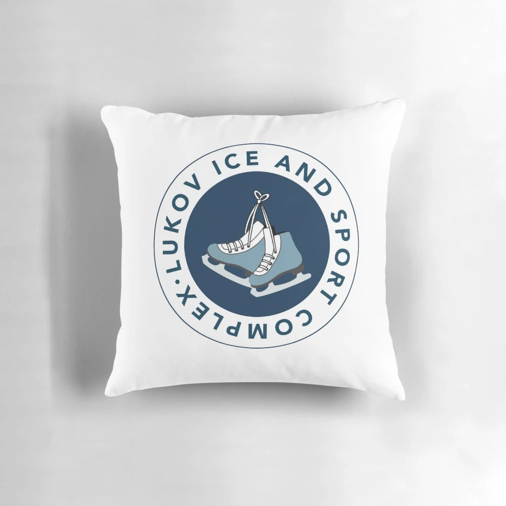 Soft, plush pillow featuring the Lukov Ice and Sport Complex from the book "From Lukov With Love" by Mariana Zapata.