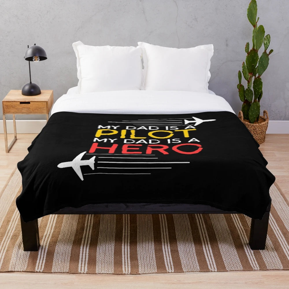 Plush blanket with pilot dad design for aviation enthusiasts