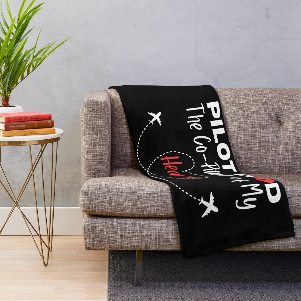 Plush blanket featuring a pilot dad design for aviation enthusiasts