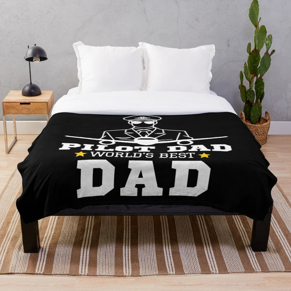 Soft and cuddly plush blanket with pilot dad design