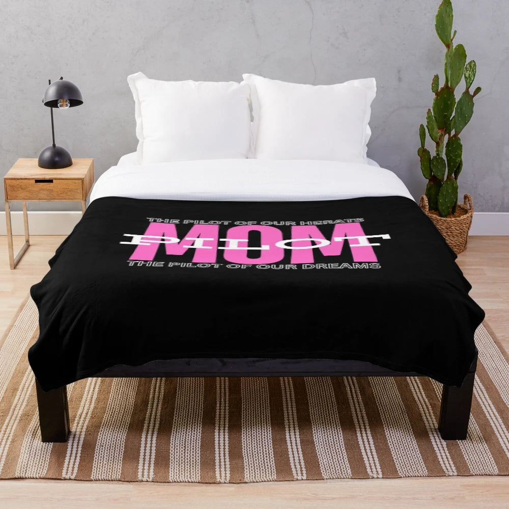 Plush blanket featuring a pilot mom design for aviation lovers