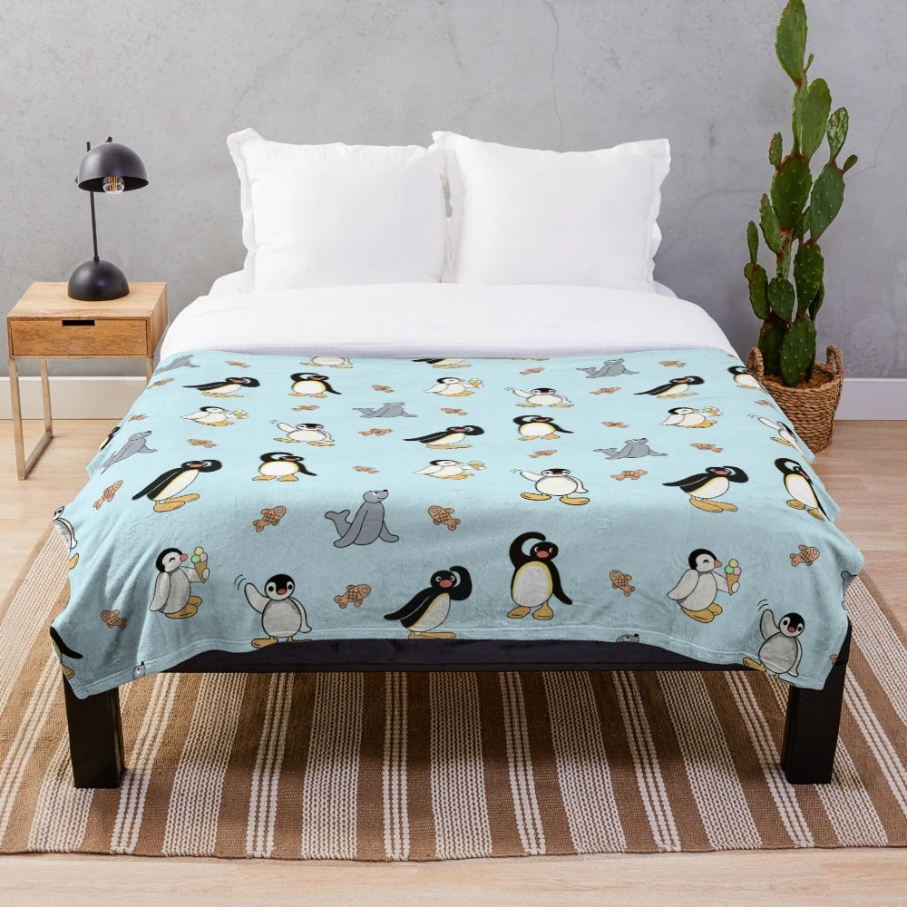 Pingu plush blanket with penguin characters