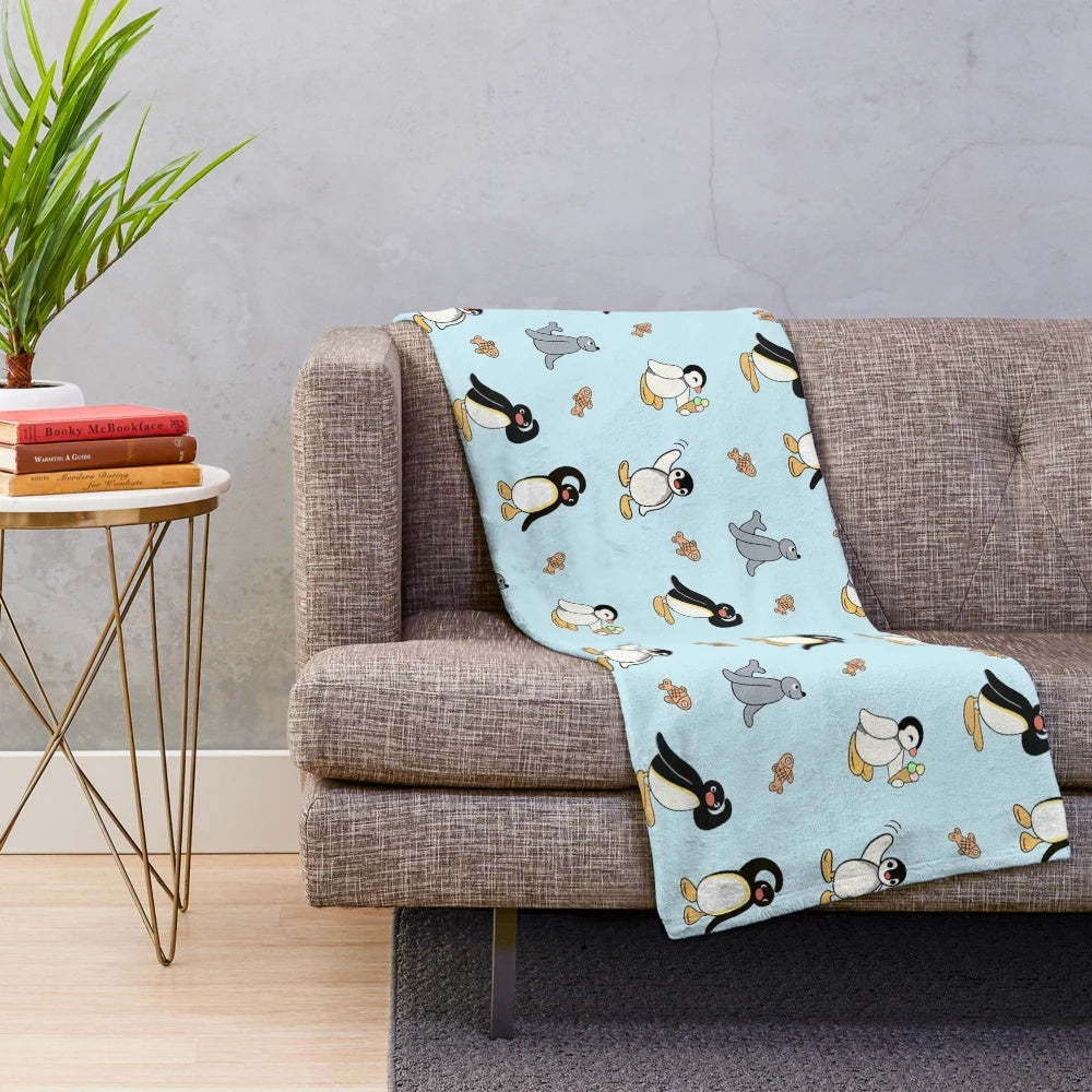Pingu plush blanket with penguin characters